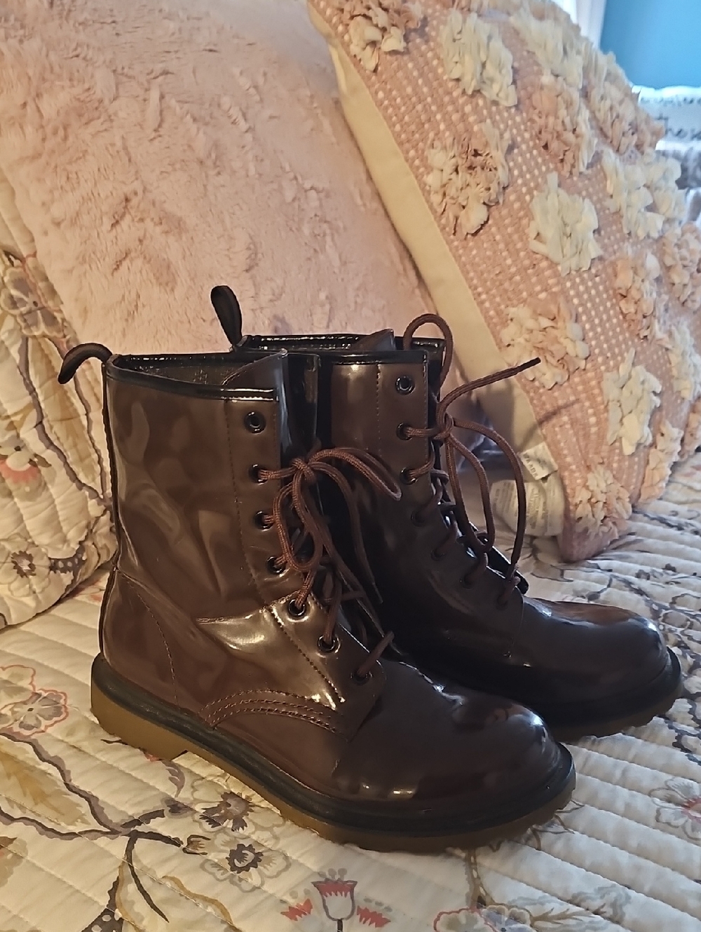 Milatary Style Brown Patent Leather Boot 9